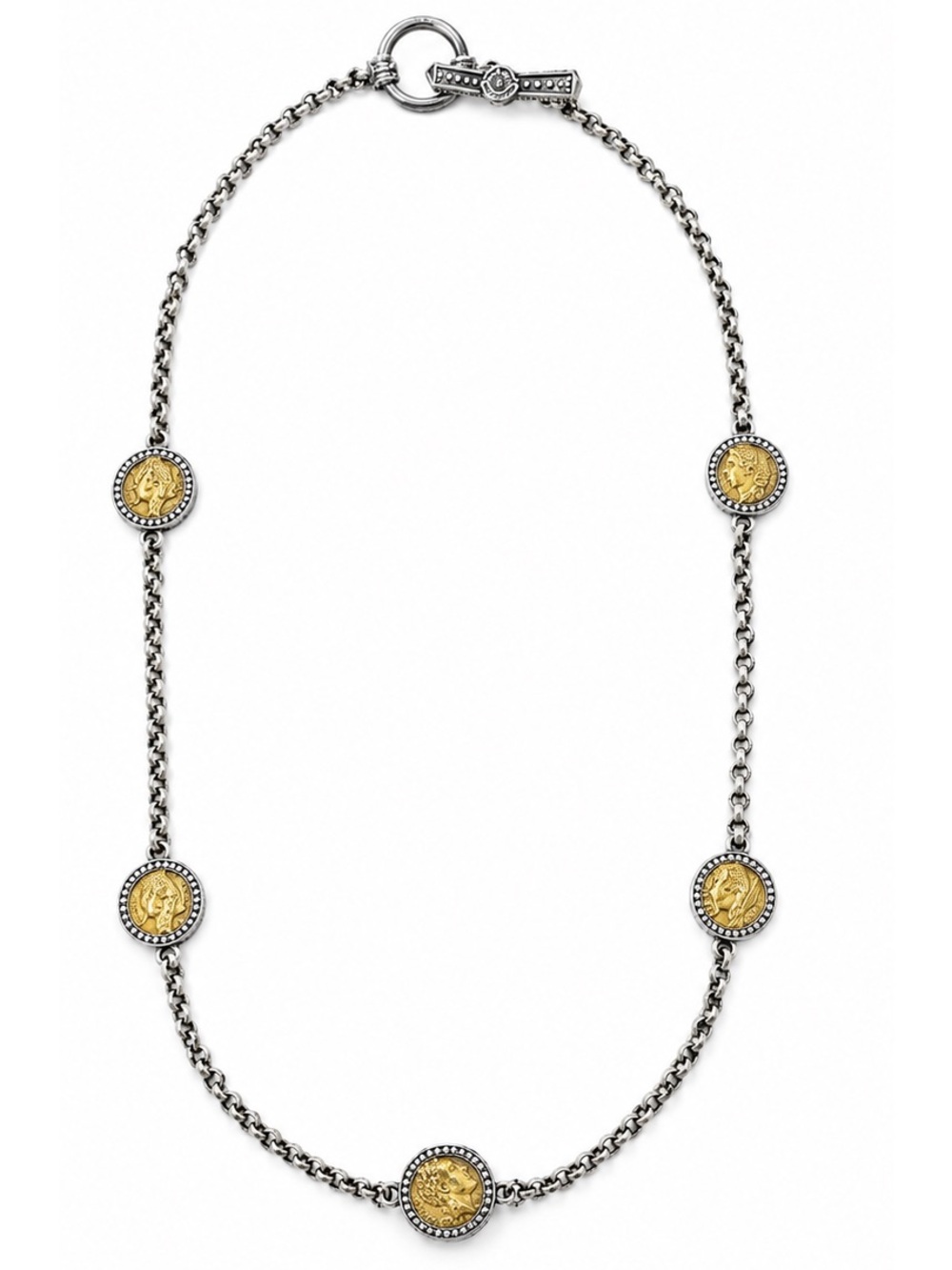Konstantino Sterling Silver & Solid Bronze Byzantine Coin Station Necklace